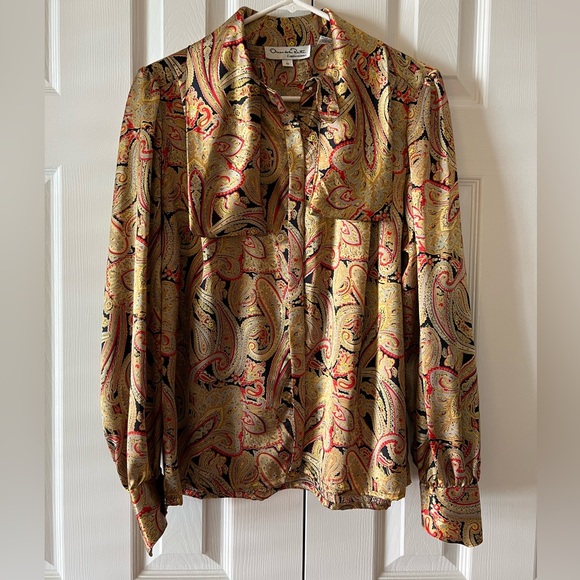 Oscar de la Renta Tops - Vintage Oscar de la Renta Expressions Gold Paisley Blouse Size‎ 10